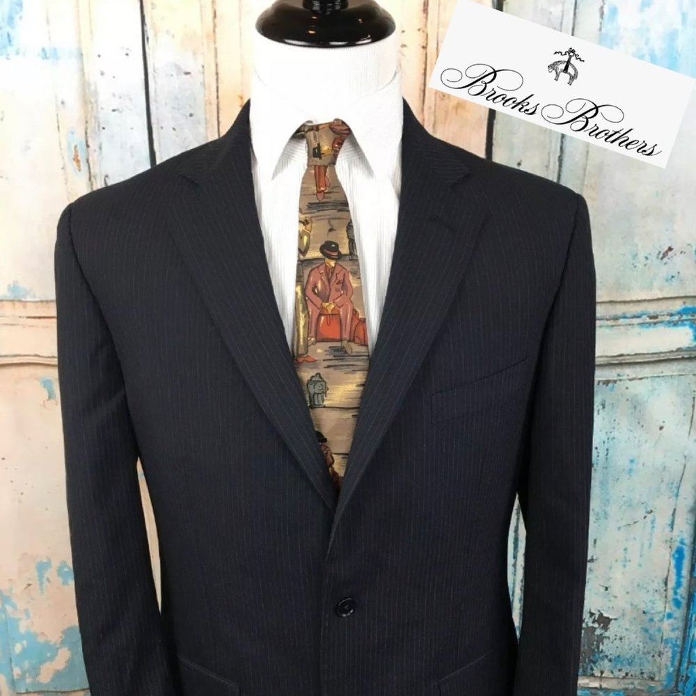 BROOKS BROTHERS 346 Stretch Navy Pinstriped Blazer